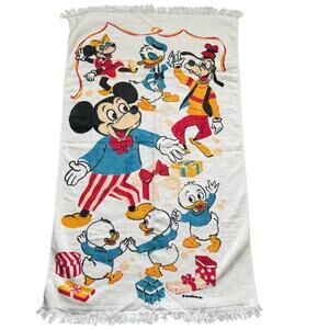Vintage Walt Disney Mickey Mouse Donald Pluto Towel Wamsutta Cotton 23x41"
